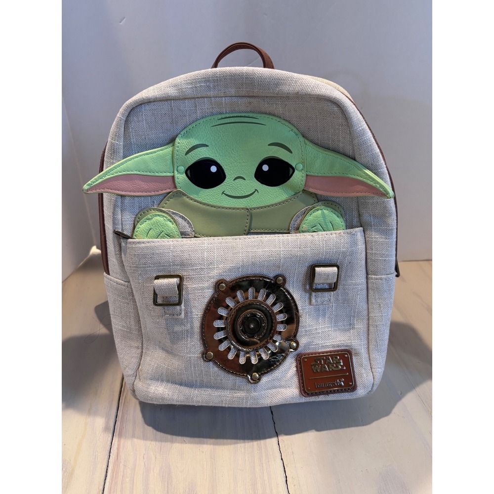Loungefly Disney Parks Star Wars Grogu Baby Yoda Linen Mini Backpack Mandalorian